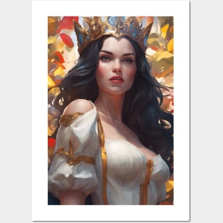 Beautiful Fairy Tale Princess in White Dress with Crown Posters and Art